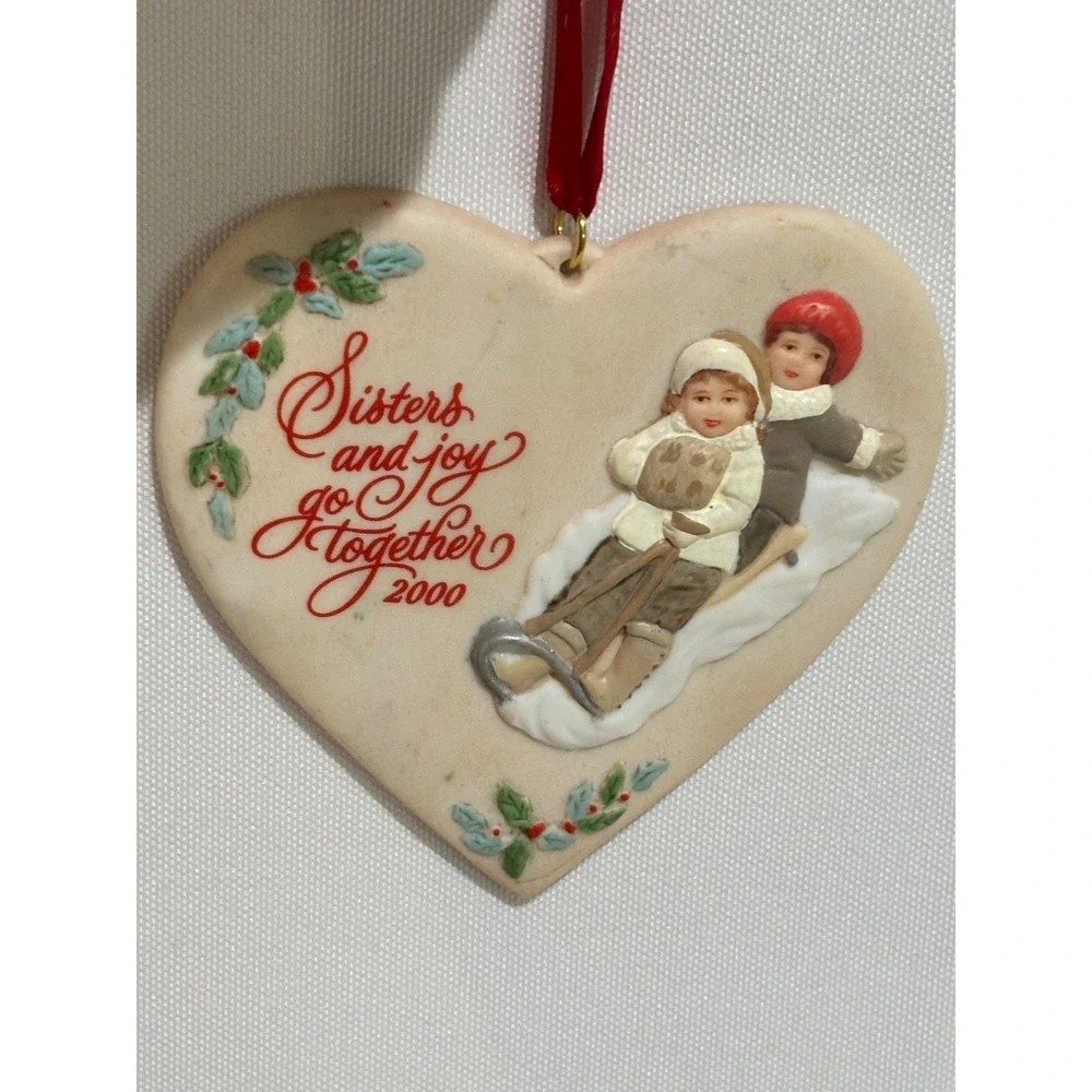 Hallmark Keepsake Heart‎ Ornament Sisters and Joy go together Holiday porcelain